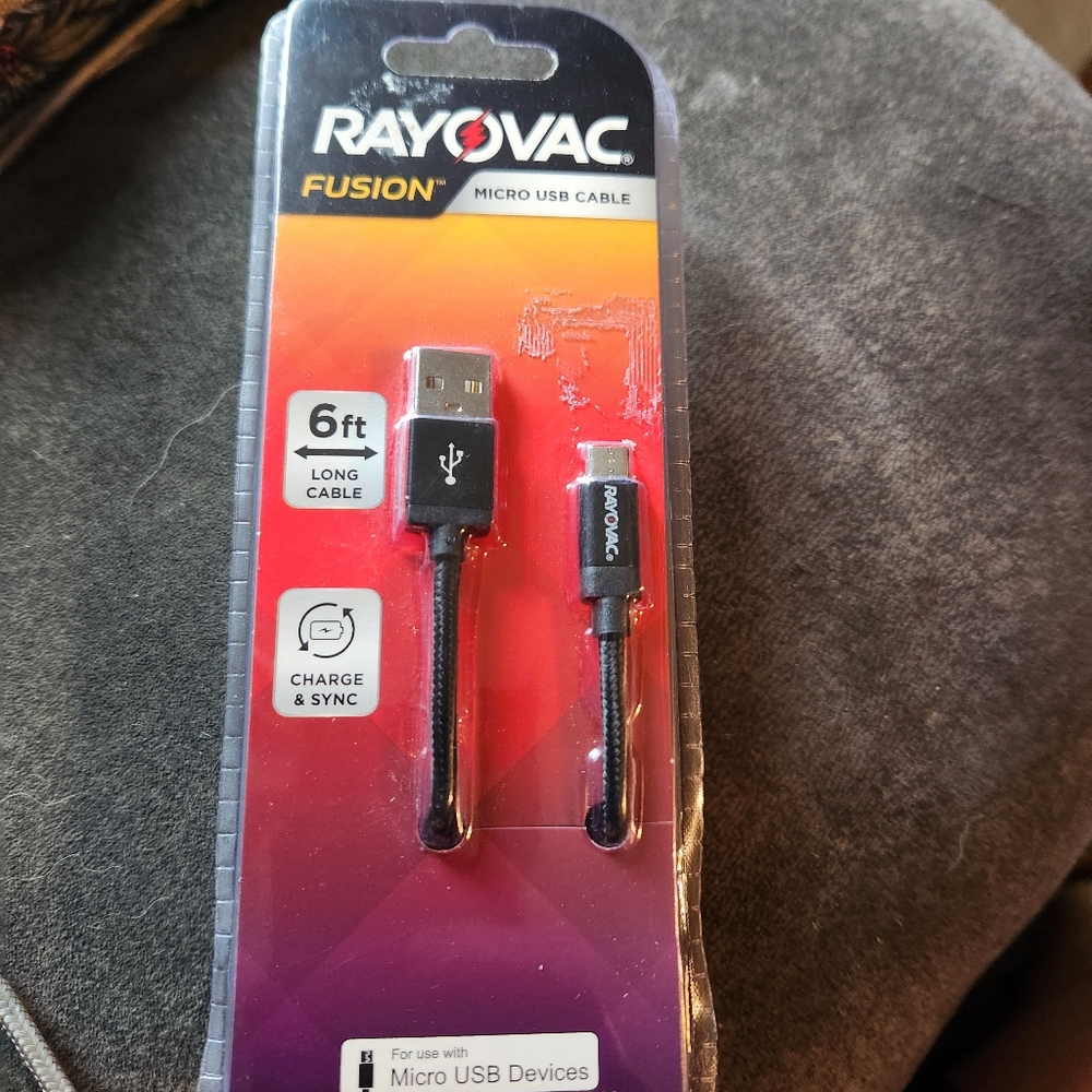 Rayovac Charger Cord Micro USB 6ft Cable Devices White Braided Model RV2342
